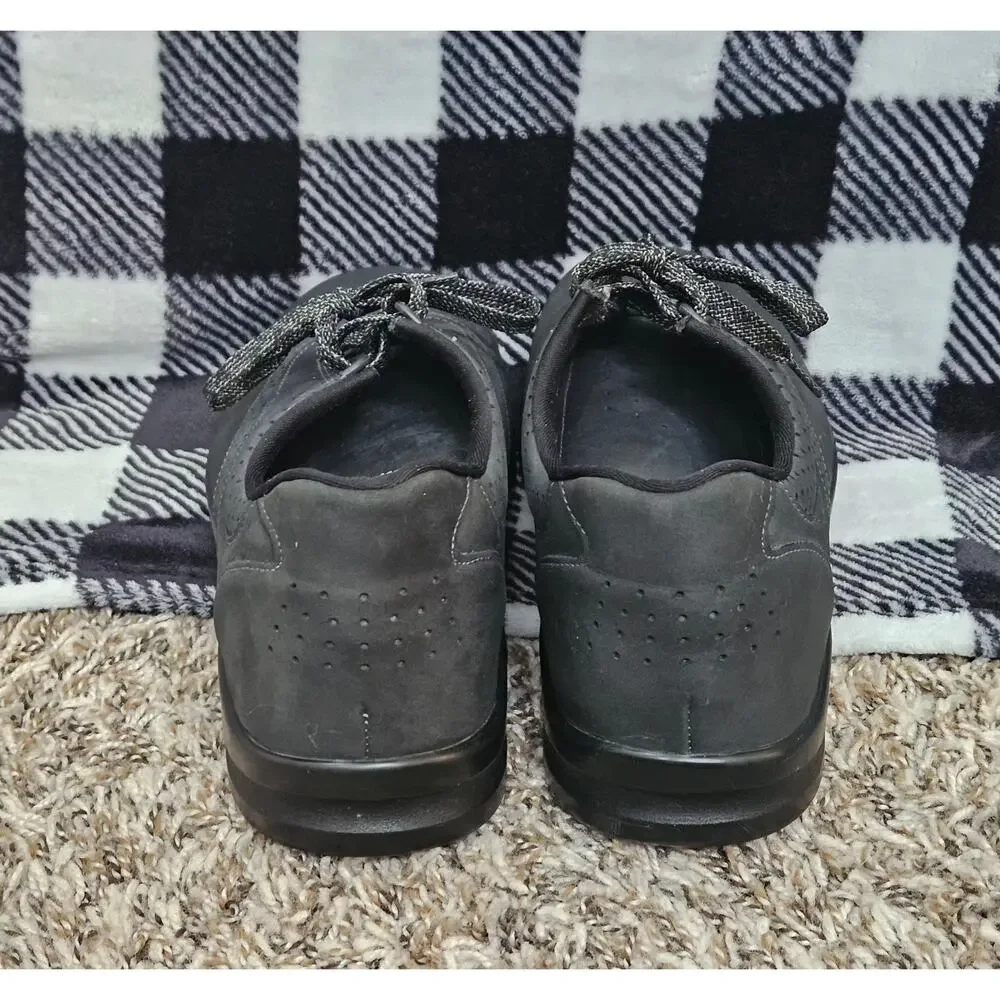 SAS Walk Easy Womens 10W Black Nubuck Leather Comfort Lace Up Walking Shoes